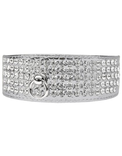Mirage 5 Row Rhinestone Designer Croc Dog Collar Silver Size 12
