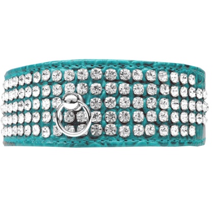 Mirage 5 Row Rhinestone Designer Croc Dog Collar Turquoise Size 12
