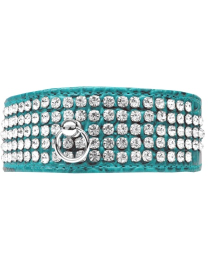 Mirage 5 Row Rhinestone Designer Croc Dog Collar Turquoise Size 12