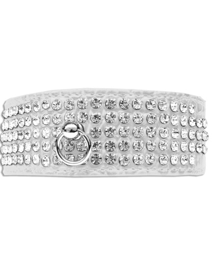 Mirage 5 Row Rhinestone Designer Croc Dog Collar White Size 12