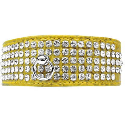 Mirage 5 Row Rhinestone Designer Croc Dog Collar Yellow Size 12