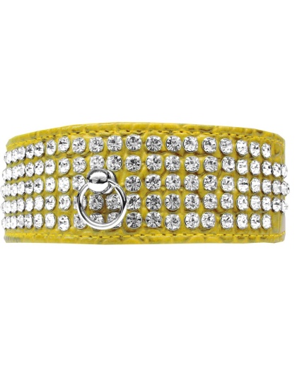 Mirage 5 Row Rhinestone Designer Croc Dog Collar Yellow Size 12