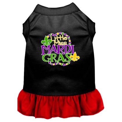 Miss Mardi Gras Screen Print Mardi Gras Dog Dress Black with Red Lg