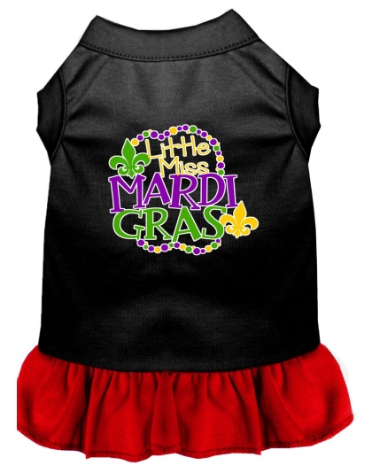 Miss Mardi Gras Screen Print Mardi Gras Dog Dress Black with Red Lg