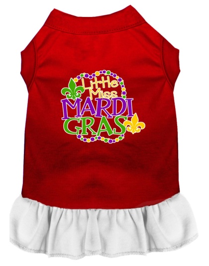Miss Mardi Gras Screen Print Mardi Gras Dog Dress Red with White Lg