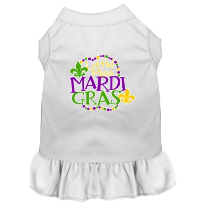 Miss Mardi Gras Screen Print Mardi Gras Dog Dress White 4X