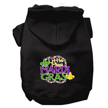 Miss Mardi Gras Screen Print Mardi Gras Dog Hoodie Black L