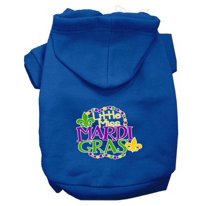 Miss Mardi Gras Screen Print Mardi Gras Dog Hoodie Blue L