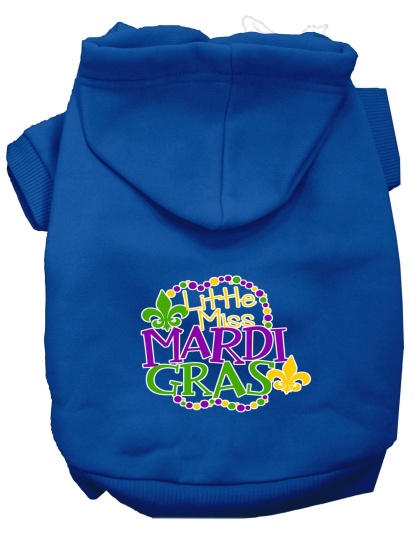 Miss Mardi Gras Screen Print Mardi Gras Dog Hoodie Blue L