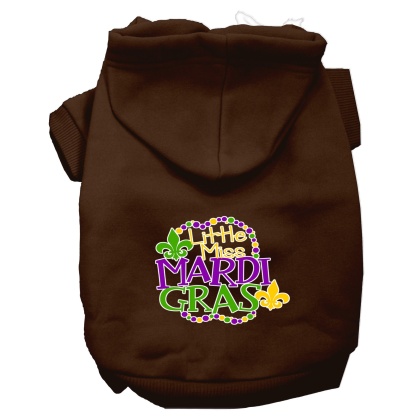 Miss Mardi Gras Screen Print Mardi Gras Dog Hoodie Brown L