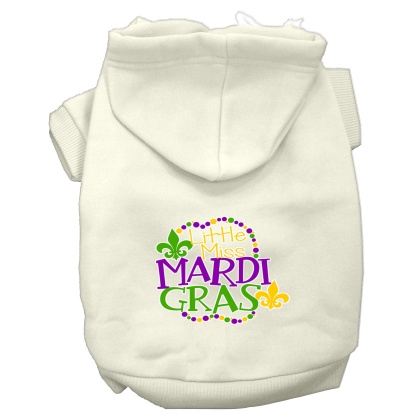 Miss Mardi Gras Screen Print Mardi Gras Dog Hoodie Cream L