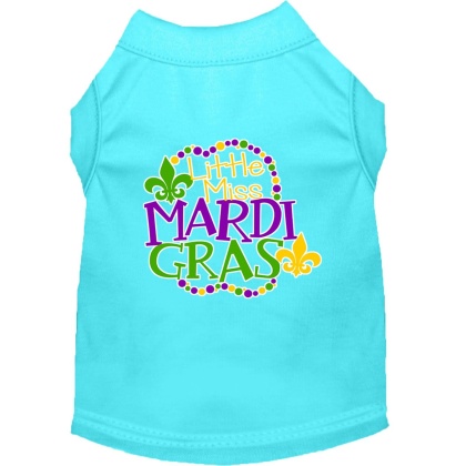Miss Mardi Gras Screen Print Mardi Gras Dog Shirt Aqua Lg