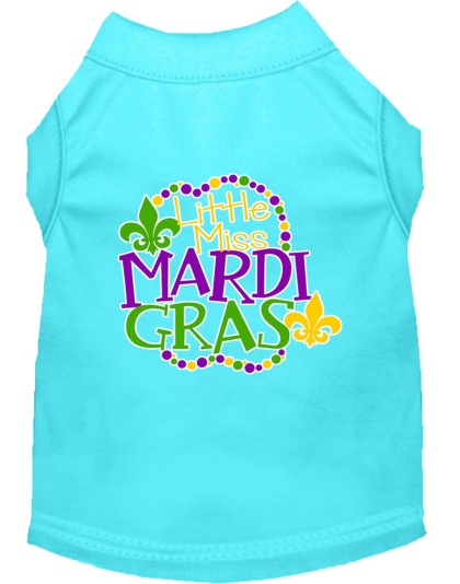 Miss Mardi Gras Screen Print Mardi Gras Dog Shirt Aqua Lg