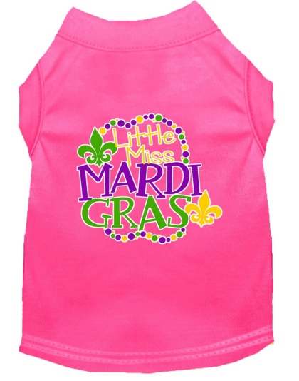 Miss Mardi Gras Screen Print Mardi Gras Dog Shirt Bright Pink Lg