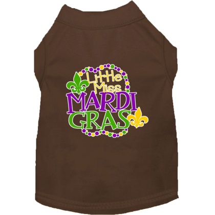 Miss Mardi Gras Screen Print Mardi Gras Dog Shirt Brown Lg