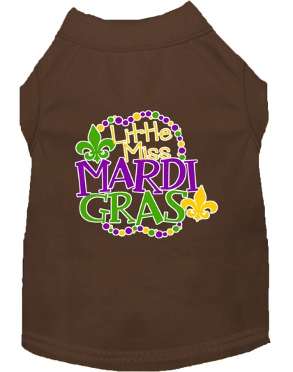 Miss Mardi Gras Screen Print Mardi Gras Dog Shirt Brown Lg