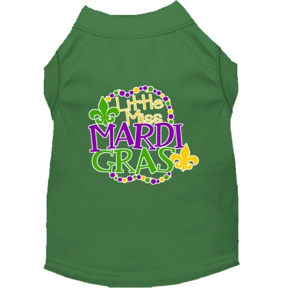 Miss Mardi Gras Screen Print Mardi Gras Dog Shirt Green Lg