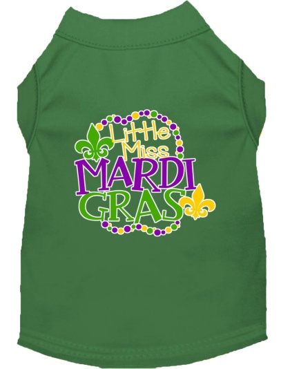 Miss Mardi Gras Screen Print Mardi Gras Dog Shirt Green Lg