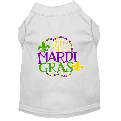 Miss Mardi Gras Screen Print Mardi Gras Dog Shirt White Lg