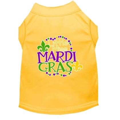 Miss Mardi Gras Screen Print Mardi Gras Dog Shirt Yellow Lg