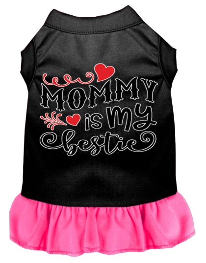 Mommy is my Bestie Screen Print Dog Dress Black with Bright Pink Lg
