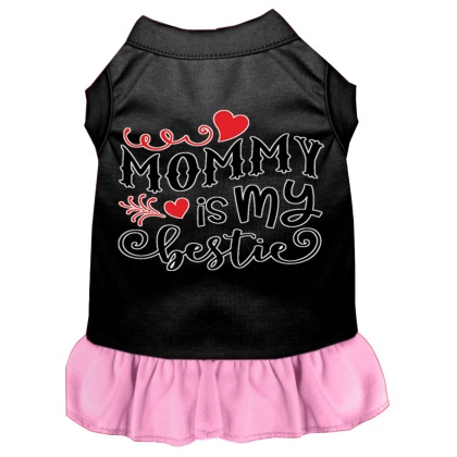 Mommy is my Bestie Screen Print Dog Dress Black with Light Pink Lg