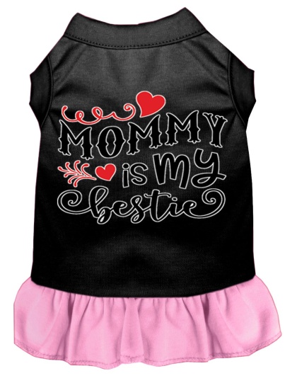 Mommy is my Bestie Screen Print Dog Dress Black with Light Pink Lg