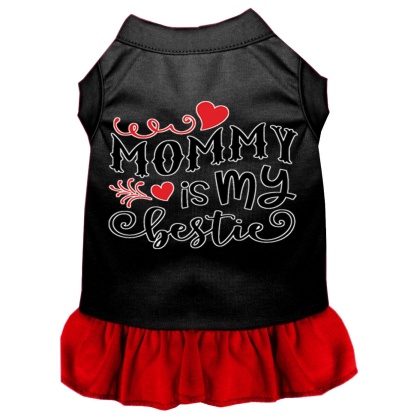 Mommy is my Bestie Screen Print Dog Dress Black with Red Lg