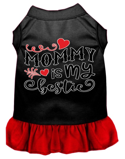 Mommy is my Bestie Screen Print Dog Dress Black with Red Lg