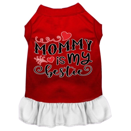 Mommy is my Bestie Screen Print Dog Dress Red with White Lg