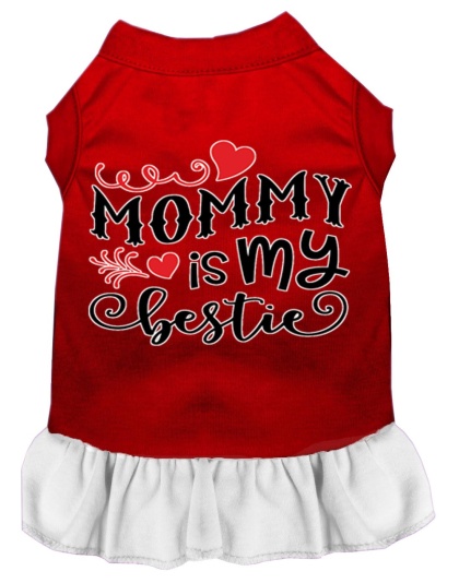 Mommy is my Bestie Screen Print Dog Dress Red with White Lg