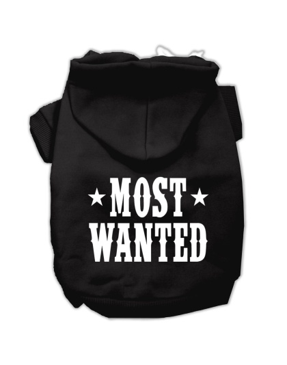 Most Wanted Screen Print Pet Hoodies Black Size Lg