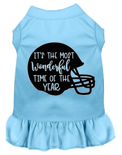 Most Wonderful Time of the Year (Football) Screen Print Dog Dress Baby Blue 4X