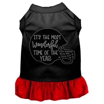 Most Wonderful Time of the Year (Football) Screen Print Dog Dress Black with Red Lg