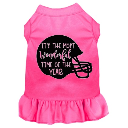 Most Wonderful Time of the Year (Football) Screen Print Dog Dress Bright Pink 4X