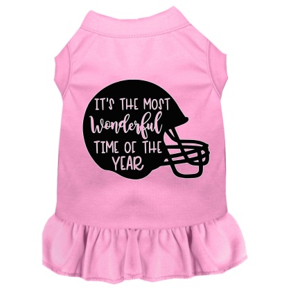 Most Wonderful Time of the Year (Football) Screen Print Dog Dress Light Pink 4X
