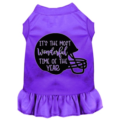 Most Wonderful Time of the Year (Football) Screen Print Dog Dress Purple 4X