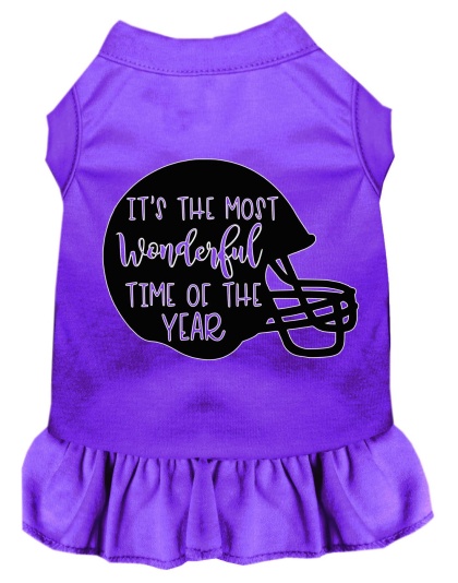 Most Wonderful Time of the Year (Football) Screen Print Dog Dress Purple 4X