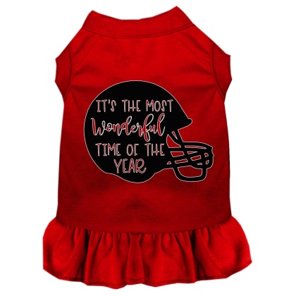 Most Wonderful Time of the Year (Football) Screen Print Dog Dress Red 4X