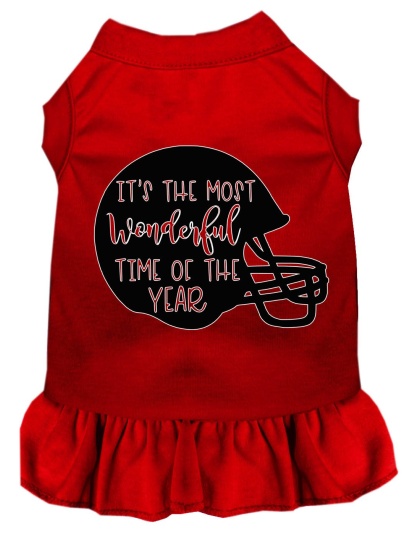 Most Wonderful Time of the Year (Football) Screen Print Dog Dress Red 4X