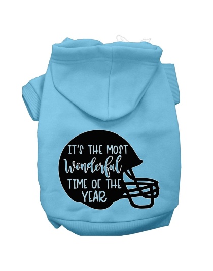 Most Wonderful Time of the Year (Football) Screen Print Dog Hoodie Baby Blue L