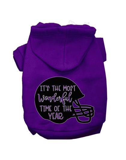 Most Wonderful Time of the Year (Football) Screen Print Dog Hoodie Purple L