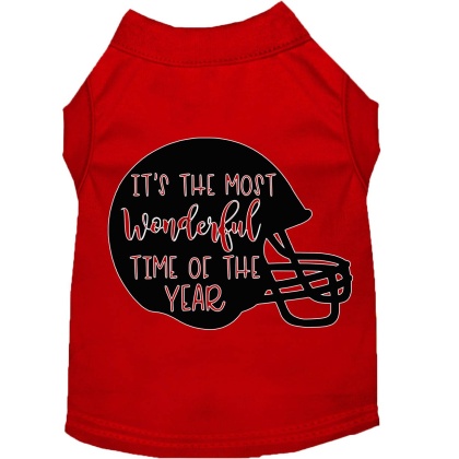 Most Wonderful Time of the Year (Football) Screen Print Dog Shirt Red Lg