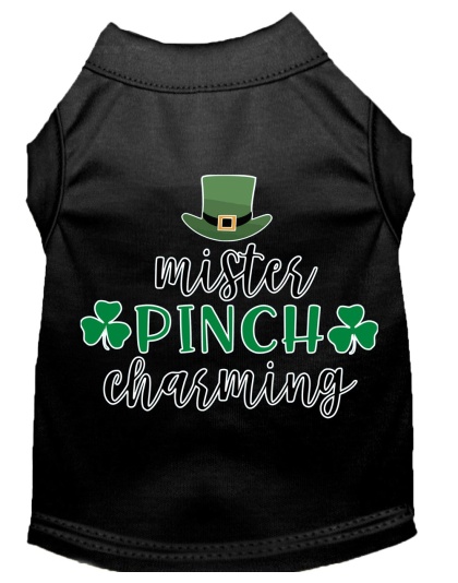 Mr Pinch Charming Screen Print Dog Shirt Black Lg