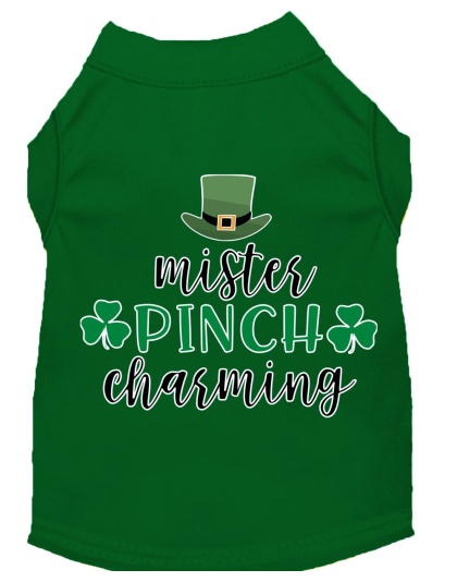 Mr Pinch Charming Screen Print Dog Shirt Green Lg