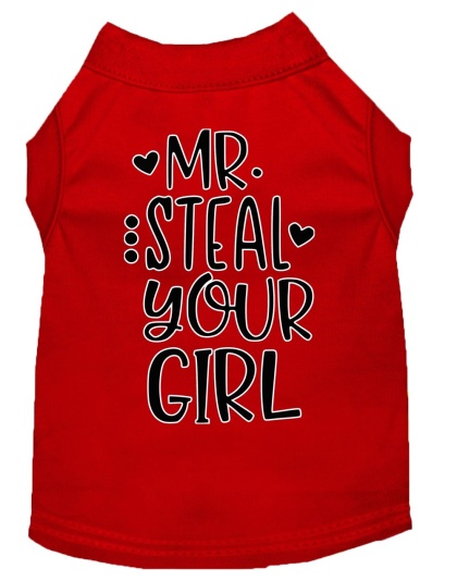 Mr Steal your Girl Screen Print Dog Shirt Red Lg