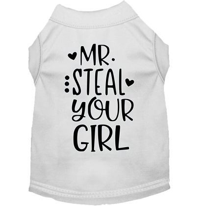 Mr Steal your Girl Screen Print Dog Shirt White Lg