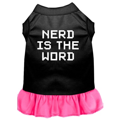 Nerd is the Word Screen Print Dress Black with Bright Pink Lg