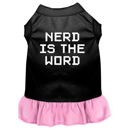 Nerd is the Word Screen Print Dress Black with Light Pink Lg