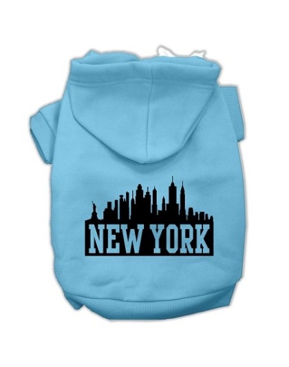 New York Skyline Screen Print Pet Hoodies Baby Blue Size Lg